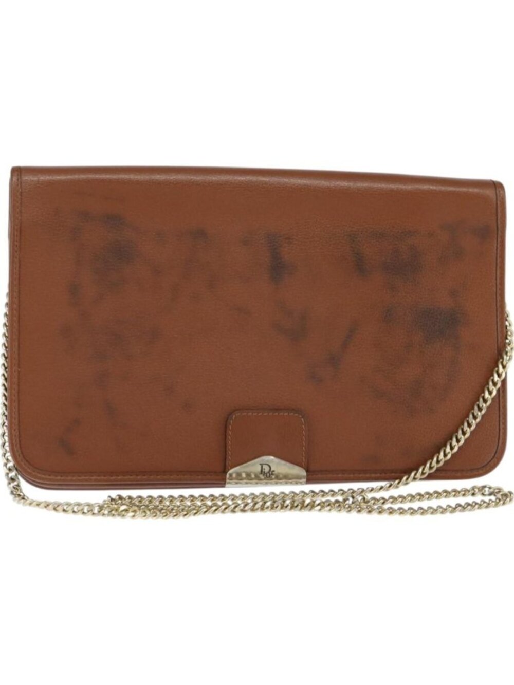 Christian Dior Chain Shoulder Bag Leather Brown Gold